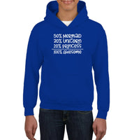 50% Mermaid, 30% Unicorn, 20% Princess – 100% Magical Kids Heavyweight Pullover Hoodie
