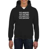 50% Mermaid, 30% Unicorn, 20% Princess – 100% Magical Kids Heavyweight Pullover Hoodie