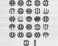 Block Monogram Font Svg  Files For Cricut And Silhouette, Circle Monogram Svg Cut Files, Alphabet Svg