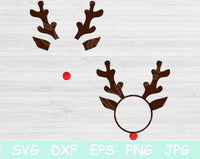 Reindeer Monogram Svg Files For Cricut And Silhouette, Rudolph Monogram Svg Cut Files. Antlers with Red Nose Designs. Winter Holiday Cutting Files