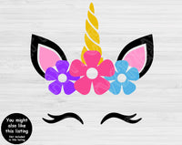 Unicorn Svg, Unicorn Face Svg Files For Cricut And Silhouette. Unicorn Head Svg with Eyelashes for Magical Birthday