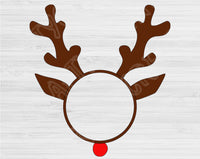 Reindeer Monogram Svg Files For Cricut And Silhouette, Rudolph Monogram Svg Cut Files. Antlers with Red Nose Designs. Winter Holiday Cutting Files