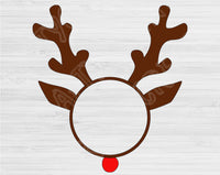 Reindeer Monogram Svg Files For Cricut And Silhouette, Rudolph Monogram Svg Cut Files. Antlers with Red Nose Designs. Winter Holiday Cutting Files