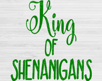 King of Shenanigans Svg, St Patricks Day Svg Files For Cricut And Silhouette, St Patricks Svg Cut Files