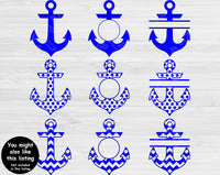 Anchor Svg. Split Anchor Monogram Svg Files For Cricut And Silhouette with Bow, Nautical Svg Cut Files