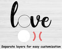 Baseball Love Svg Cut Files, Love Baseball Svg Files For Cricut And Silhouette, Baseball Heart Svg, Distressed Baseball Svg Dxf Digital Download,